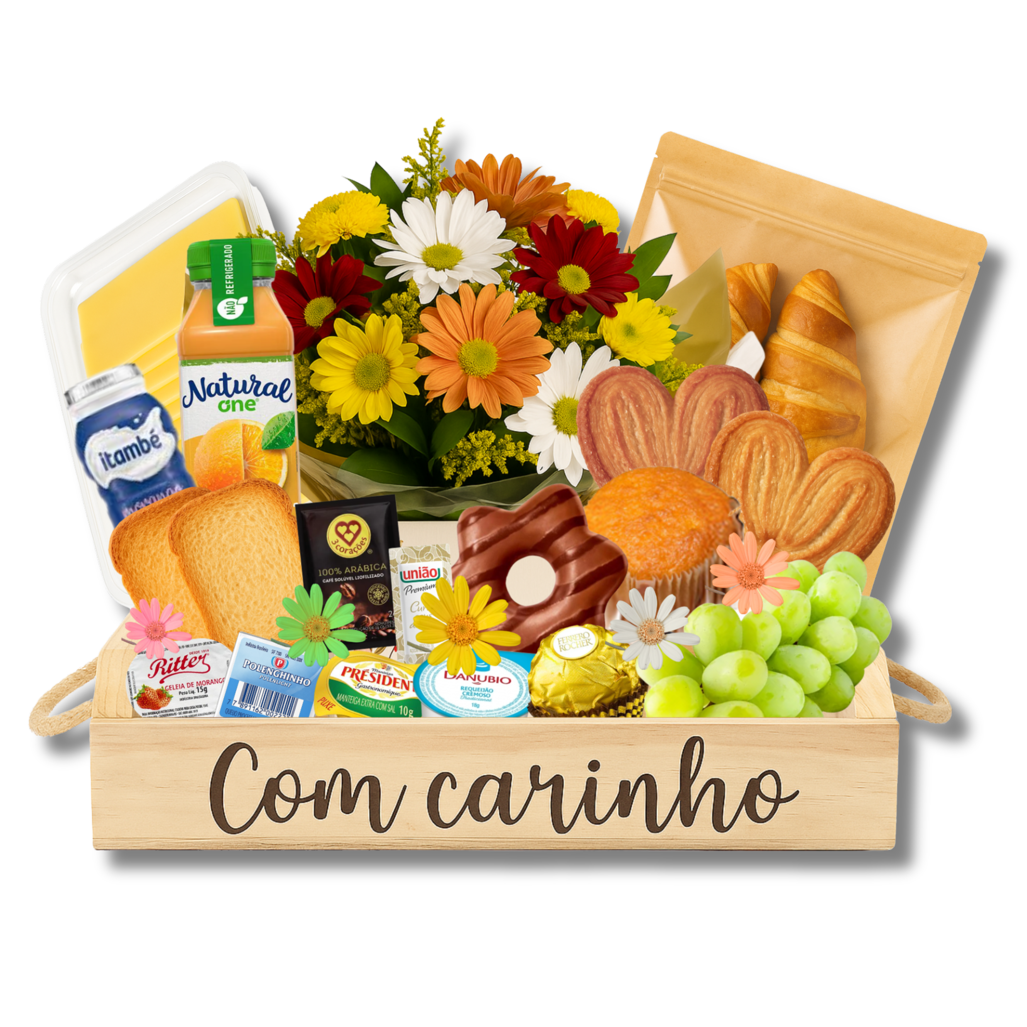 Cesta Gourmet Delcia de Caf com Arranjo Floral